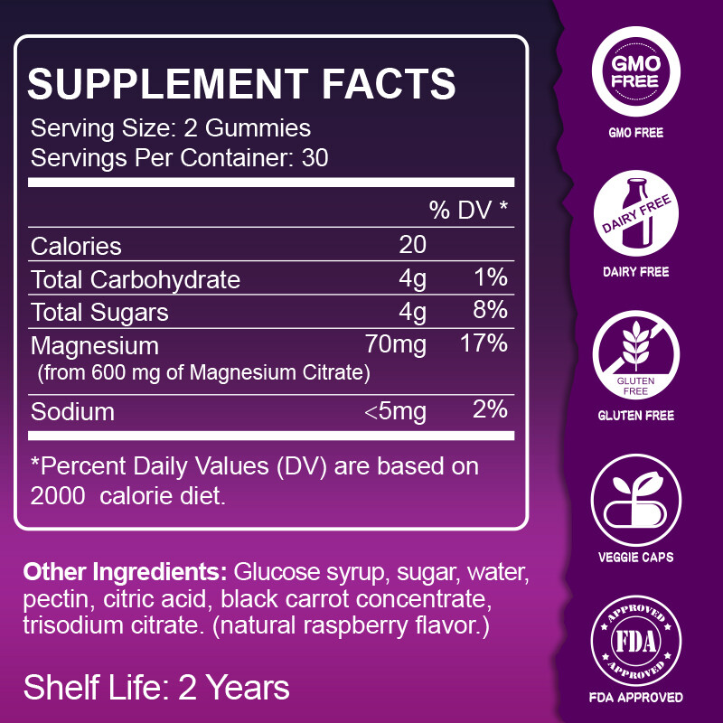 2 Pack MENXI Magnesium Citrate Gummies 600mg per Serving – 60 Vegan Gummies