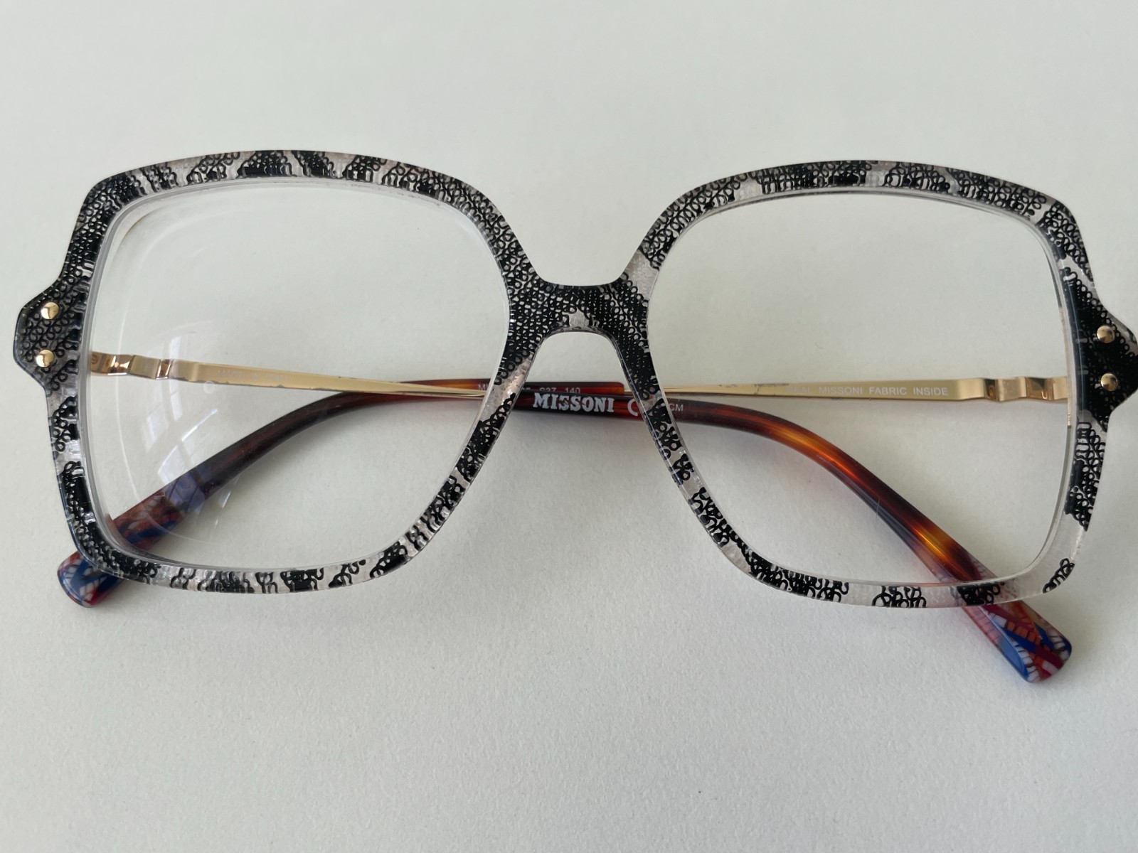 MISSONI MIS 0005 S37 Vintage Eyeglasses Frame Black White Lace Fabric Inside Ita