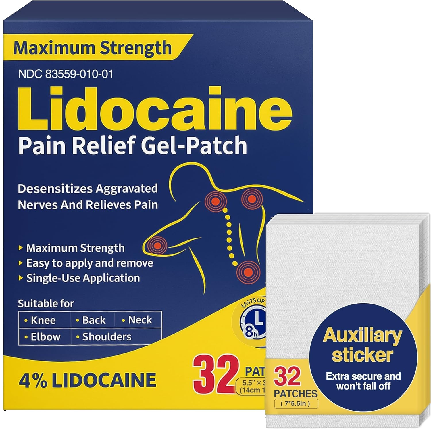 Maximum Strength Pain Relief Gel-Patch For Body, 32 Patches, (5.5″ in x 3.94″)