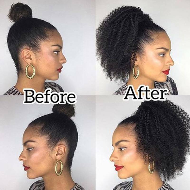 Drawstring Ponytail Kinky Curly Afro Bun Clip In Puff Pony Tail Hair Extension