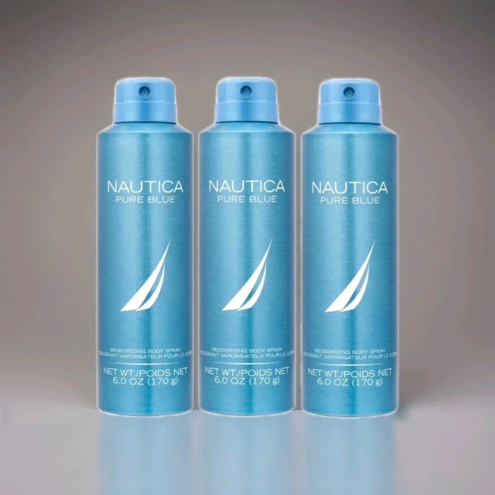 (3 BOTTLES) Nautica Pure Blue Body Spray 6oz / 170g – NEW Sealed – FREE SHIP
