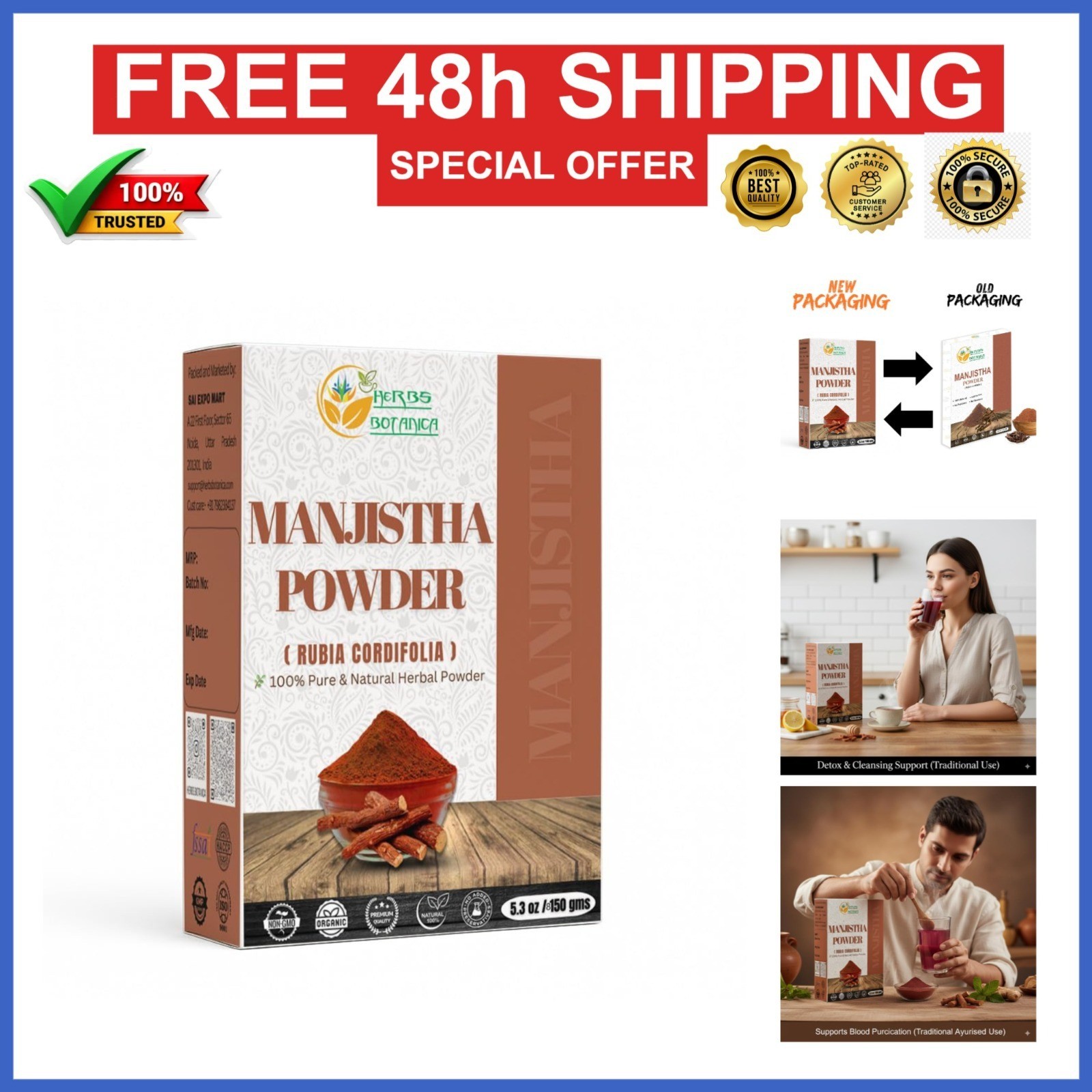 Herbs Botanica Manjistha Root Powder 100% Pure Natural 5.3 oz