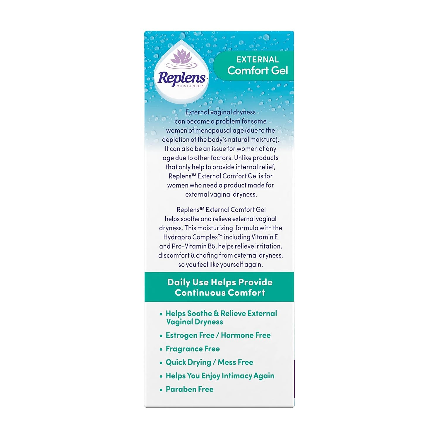Replens Moisturizer External Comfort Gel for Vaginal Dryness, 1.5 oz