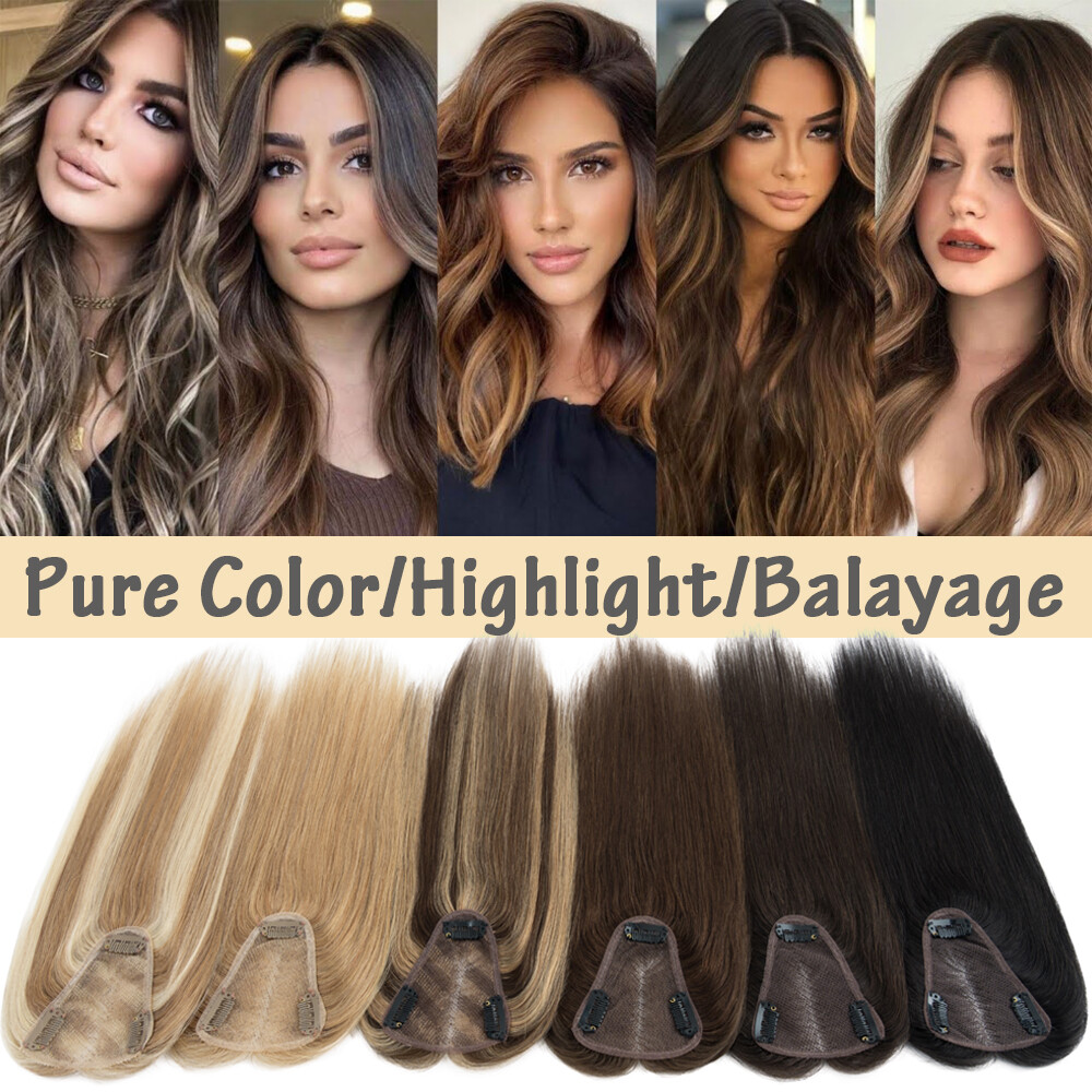 SIDE PART Clip In Topper Toupee Hairpiece Top 100% Human Hair Piece Lace Base US