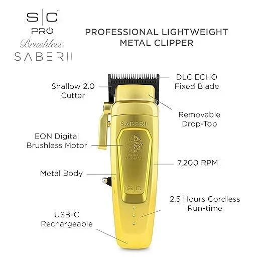 StyleCraft Saber 2.0 Cordless Clipper Gold SC METAL EDITION SC617M – BRAND NEW