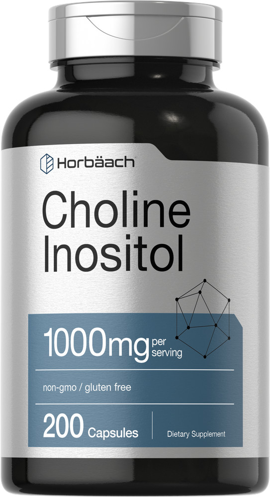 Choline Inositol 1000 mg | 200 Capsules | Non-GMO, Gluten Free | by Horbaach