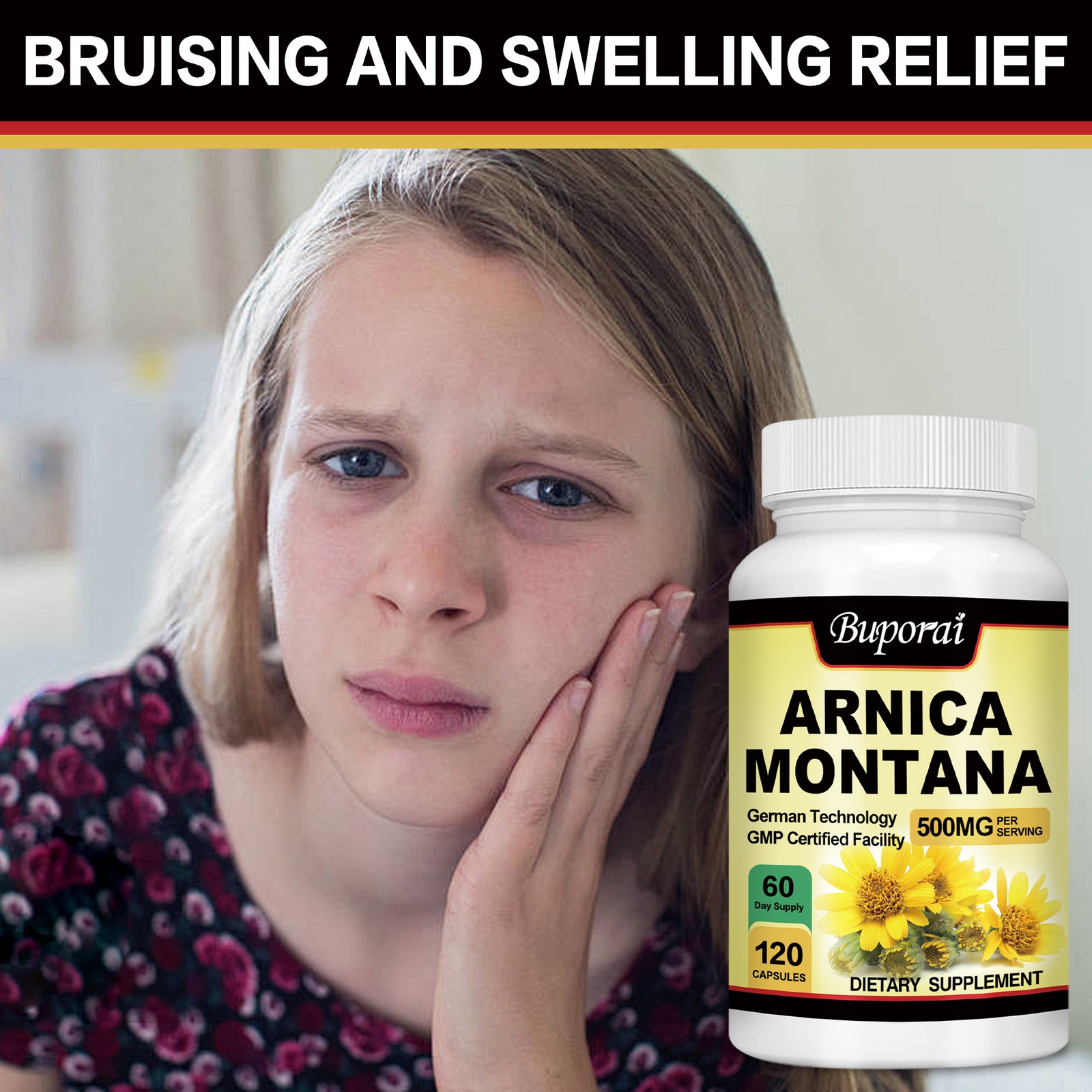 Arnica Montana 500mg -High Potency,Pain,Bruises Relief,Anti-Inflammatory Support