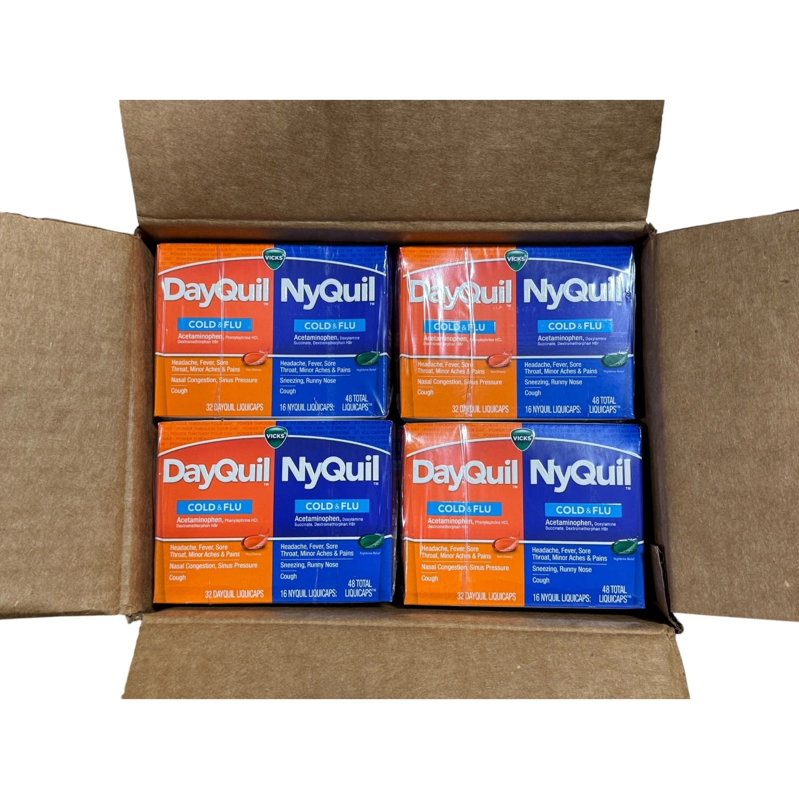 Wholesale 12 x Vicks DayQuil NyQuil Cold Flu Relief 48 Liquicaps Exp 02/2027