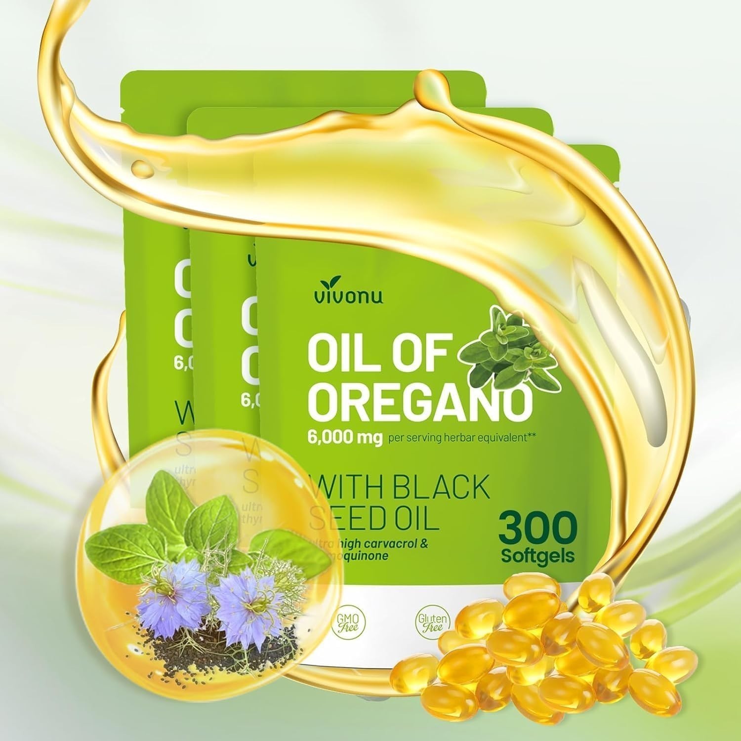 VivoNu Oil of Oregano with Black Seed Oil, Balanced Oil of Oregano Capsules NEW
