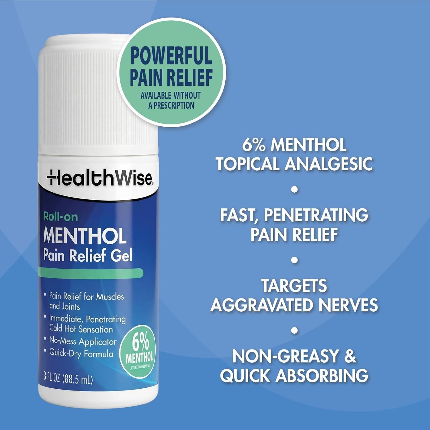 Instant Relief Menthol Roll-On Gel – Cold-Hot Sensation 3 oz. for Discomfort
