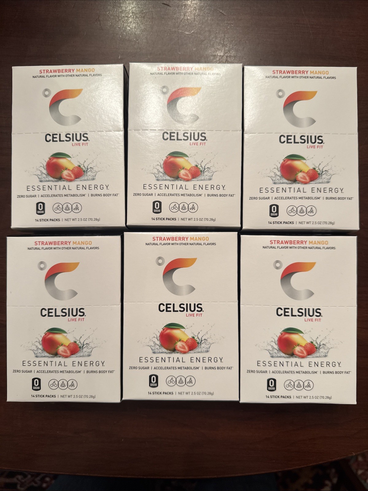 Celsius On-the-Go Energy Drink Powder Strawberry Mango 14 Sticks X 6 Boxes