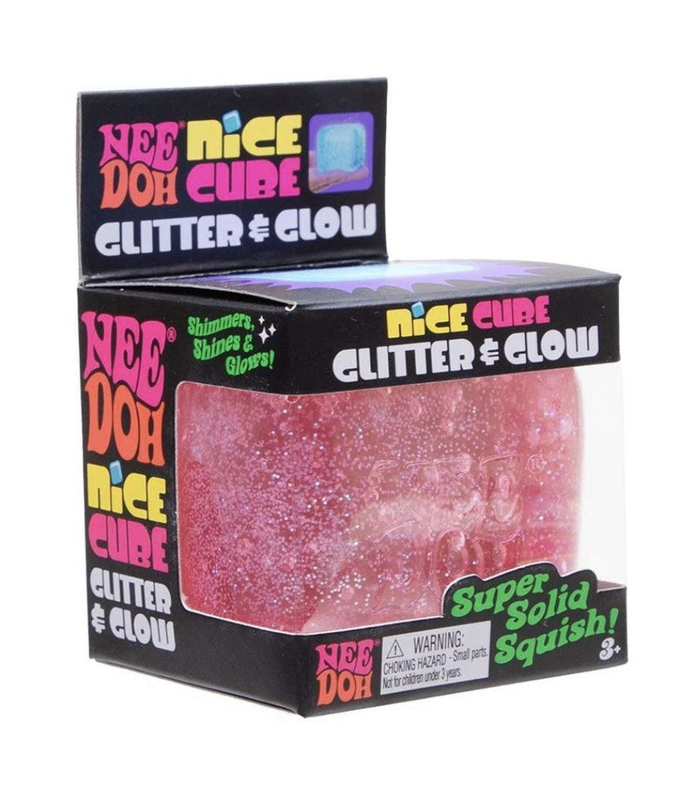 NeeDoh Nice Cube Gel Fidget Toy 2in Multicolor Glitter Glow in the Dark