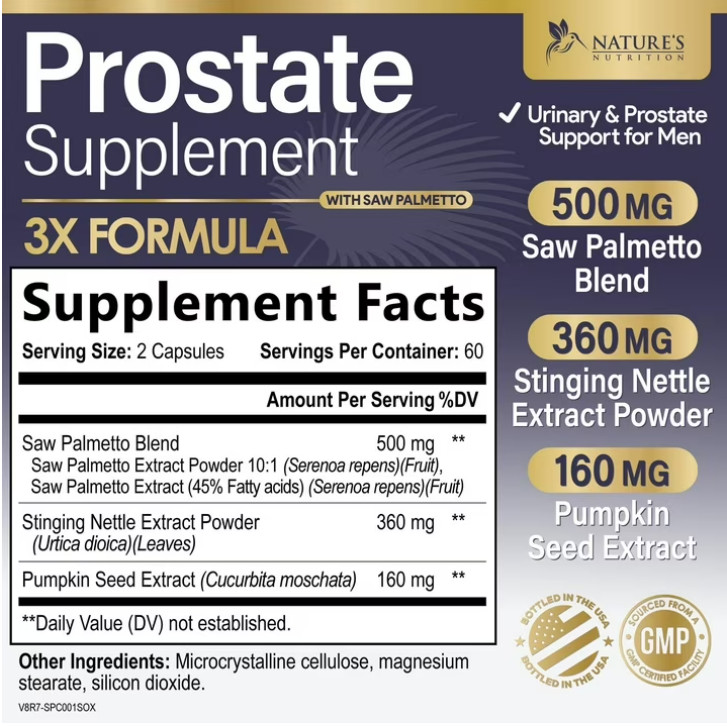 Prostate Health 1000mg 3X Formula w/ Saw Palmetto Capsules for Men