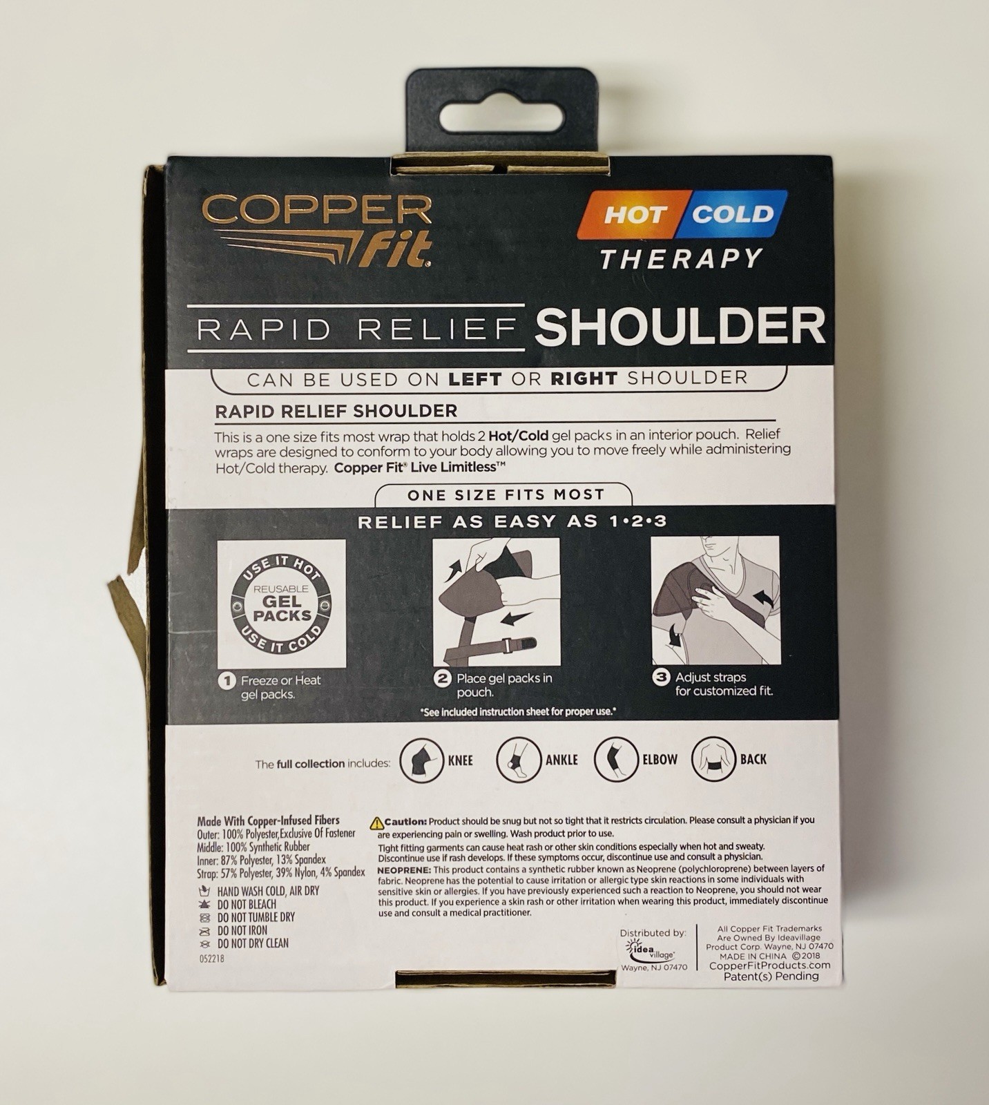 Copper Fit Rapid Relief Shoulder Hot or Cold Therapy Adjustable w/ 2 Gel Packs