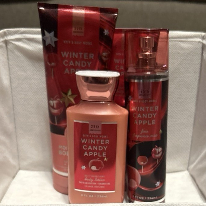 Bath & Body Works Winter Candy Apple 4pc Set Mist Wash Lotion Cream 8-10oz