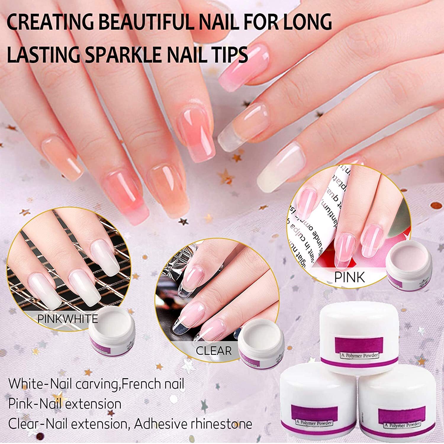 Acrylic Nail Kit Acrylic Powder Glitter Nail Art Manicure Tool Tips Brush Set US