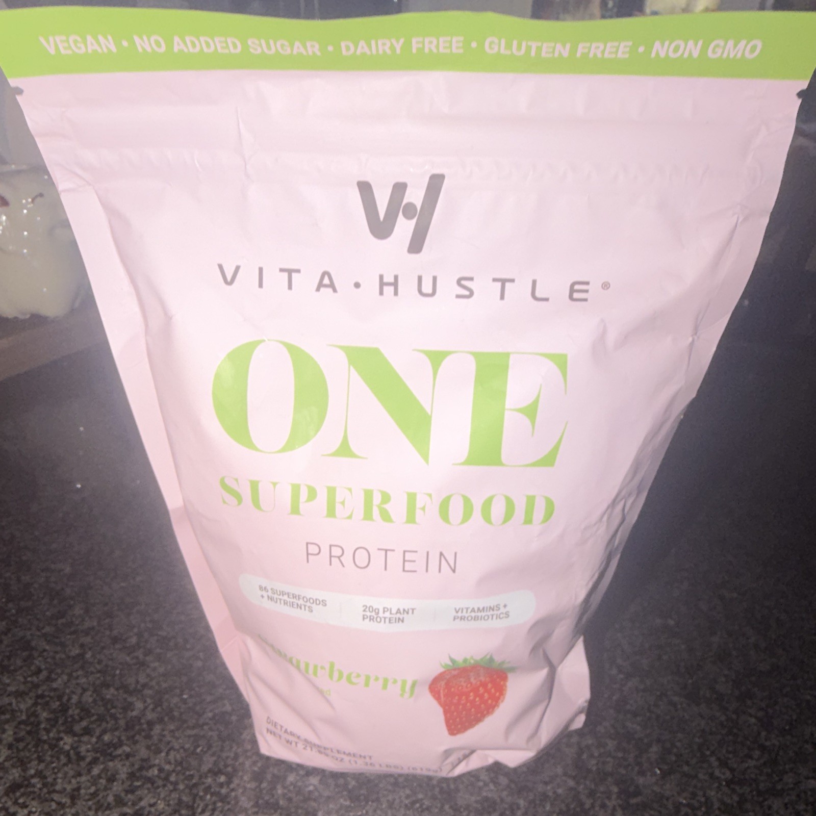 Vita Hustle ONE Superfood Protein Powder Strawberry Vegan Best By 11-2027