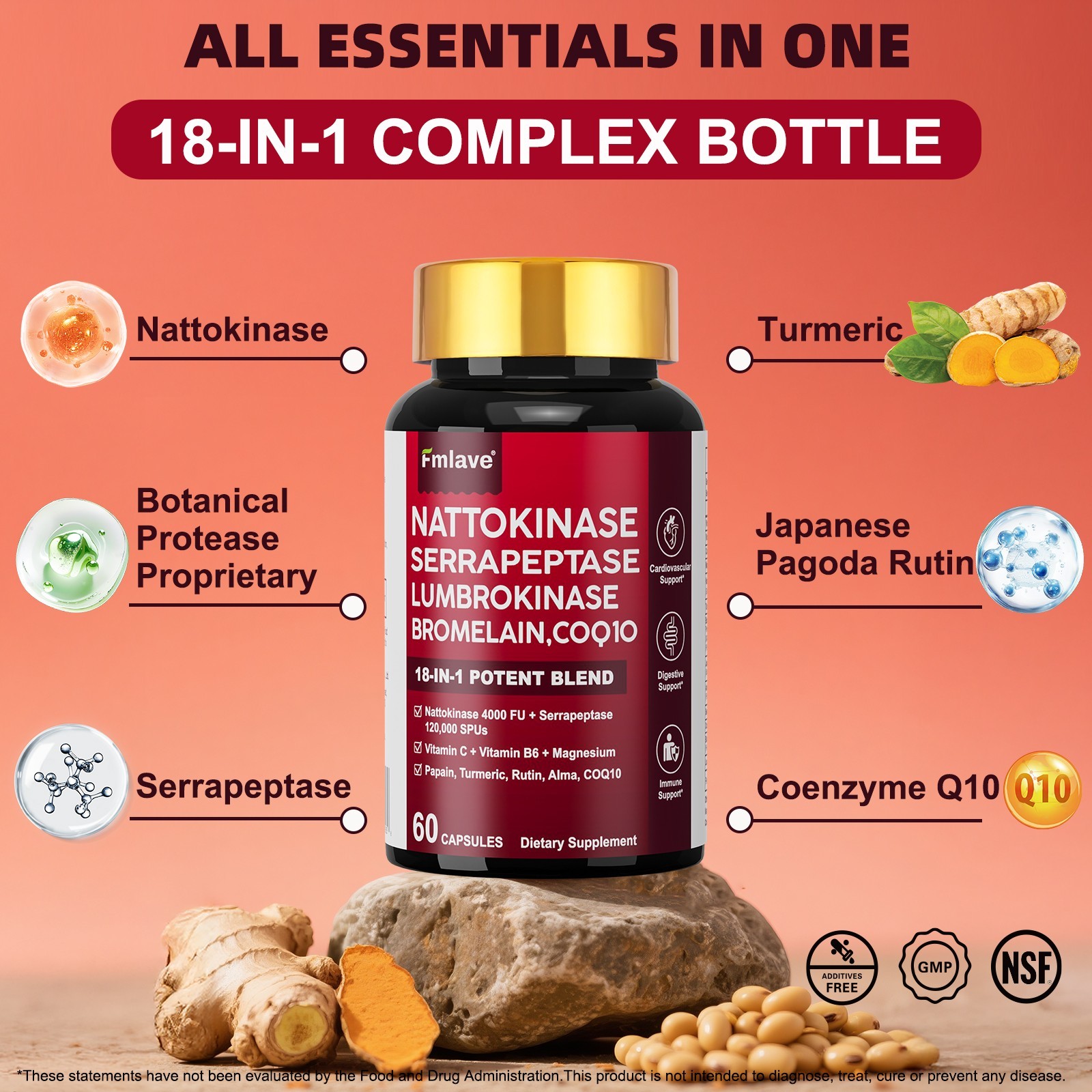 Nattokinase 4000 FU Enzyme, Heart/Brain Health, Blood Circulation Cardiovascular