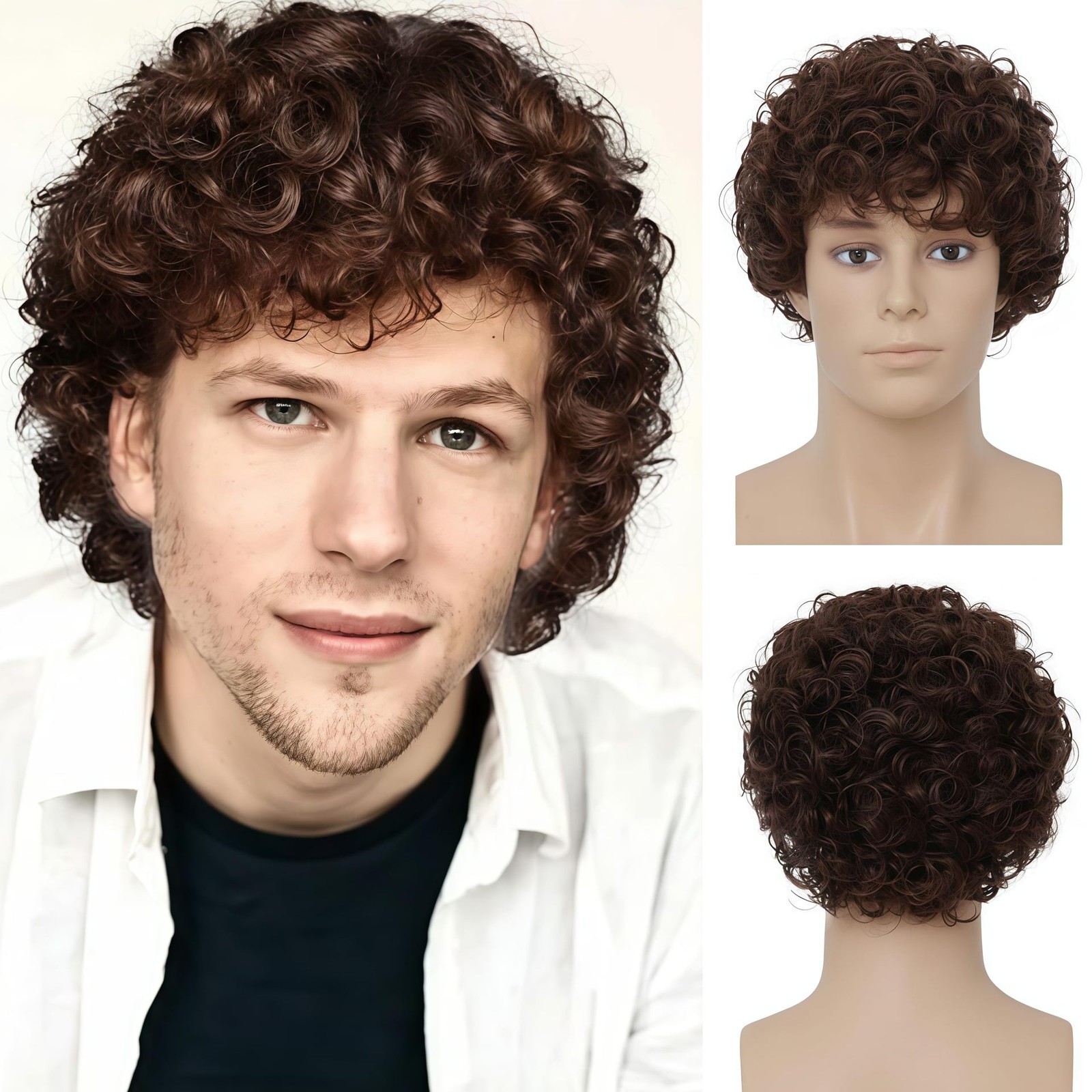 Brown African Short Small Curls High Temperature Synthetic Wig Full Head Wig