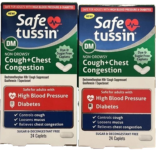 Safe Tussin DM non-drowsy COUGH + CHEST CONGESTION 24 caplets NIB 10/2027