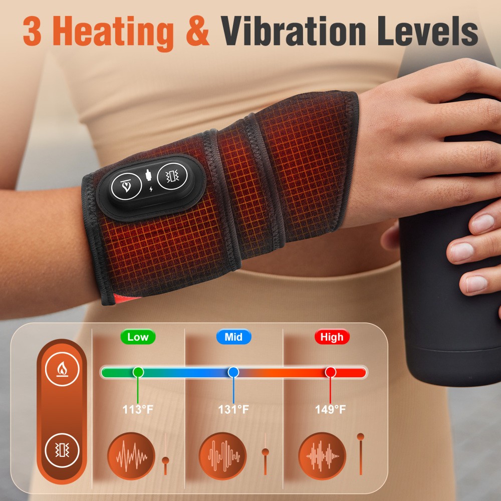 660nm & 850nm Red Light Therapy Wrist Heating Wrap Vibration Massage Pain Relief