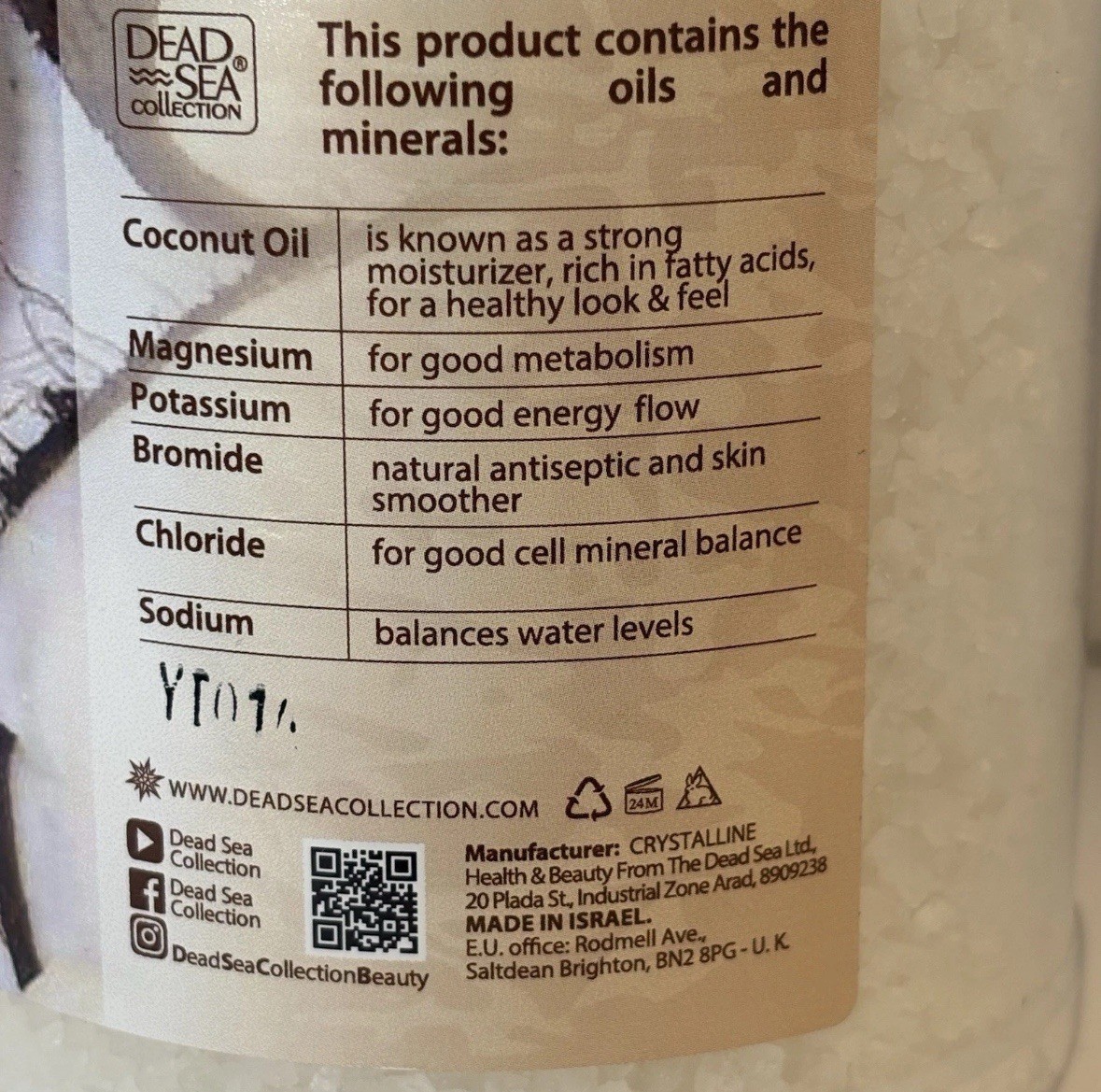 2 Pack Dead Sea Collection Coconut Bath Salts 34oz Moisturizing New Sealed