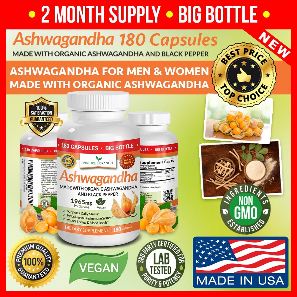 ✅ Organic Ashwagandha with Black Pepper – 180 Capsules For Stress Relief & Mood