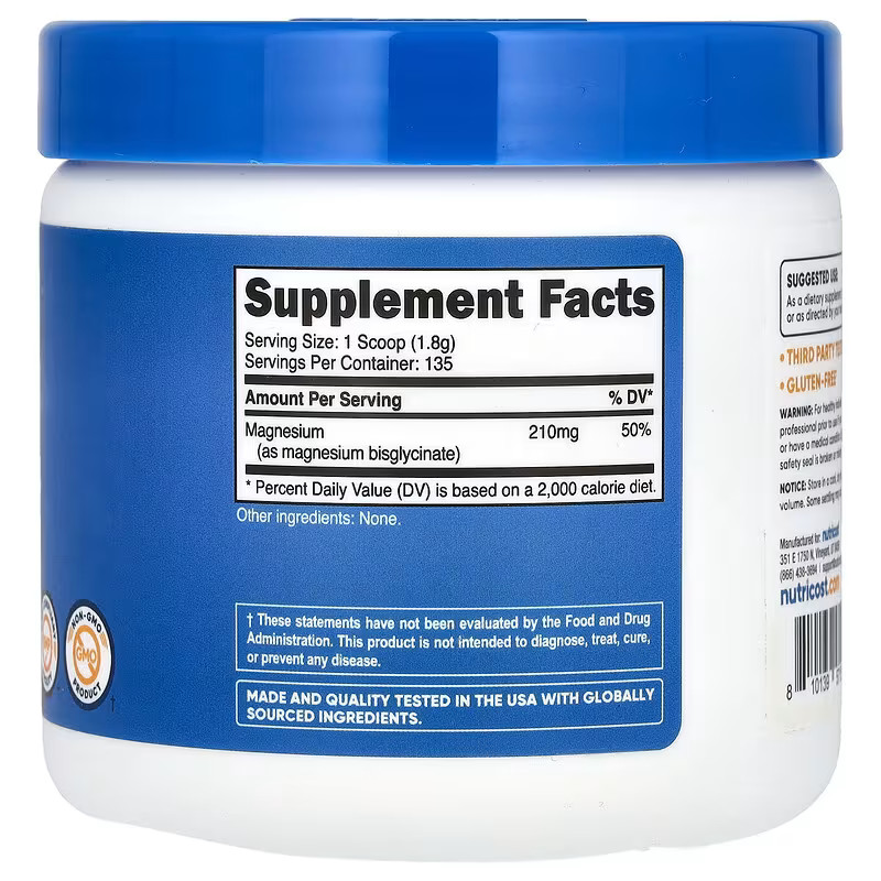 Nutricost Magnesium Glycinate 252 g Muscle Nerve Support