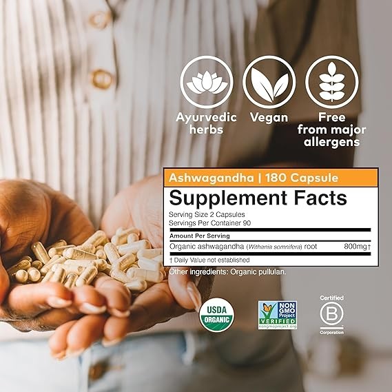 ORGANIC INDIA Ashwagandha Capsules – Natural Stress Support | 180 Vegan Capsules