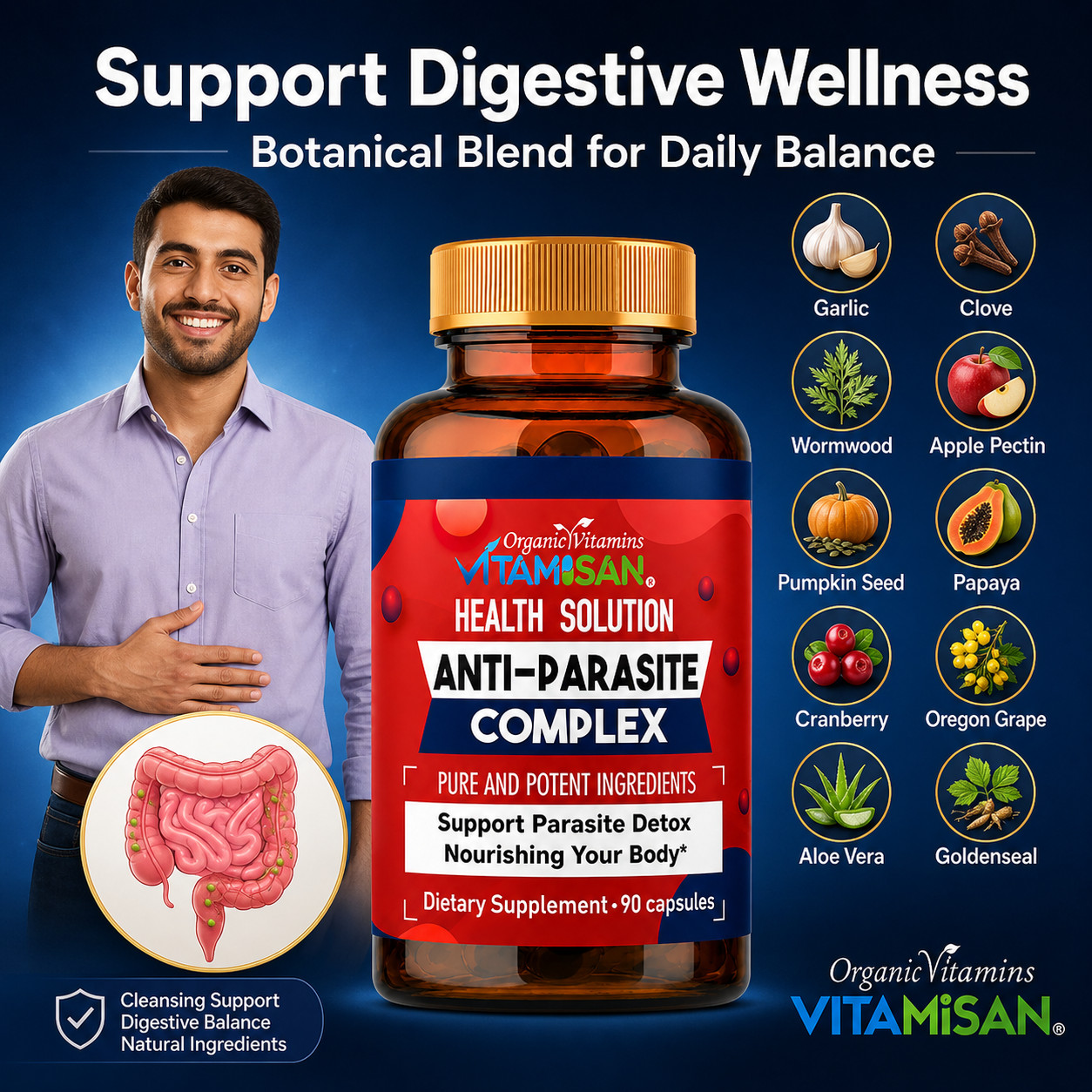 Intestinal Parasite Cleanse Detox Dietary Capsules Supports Digestion Natural 90