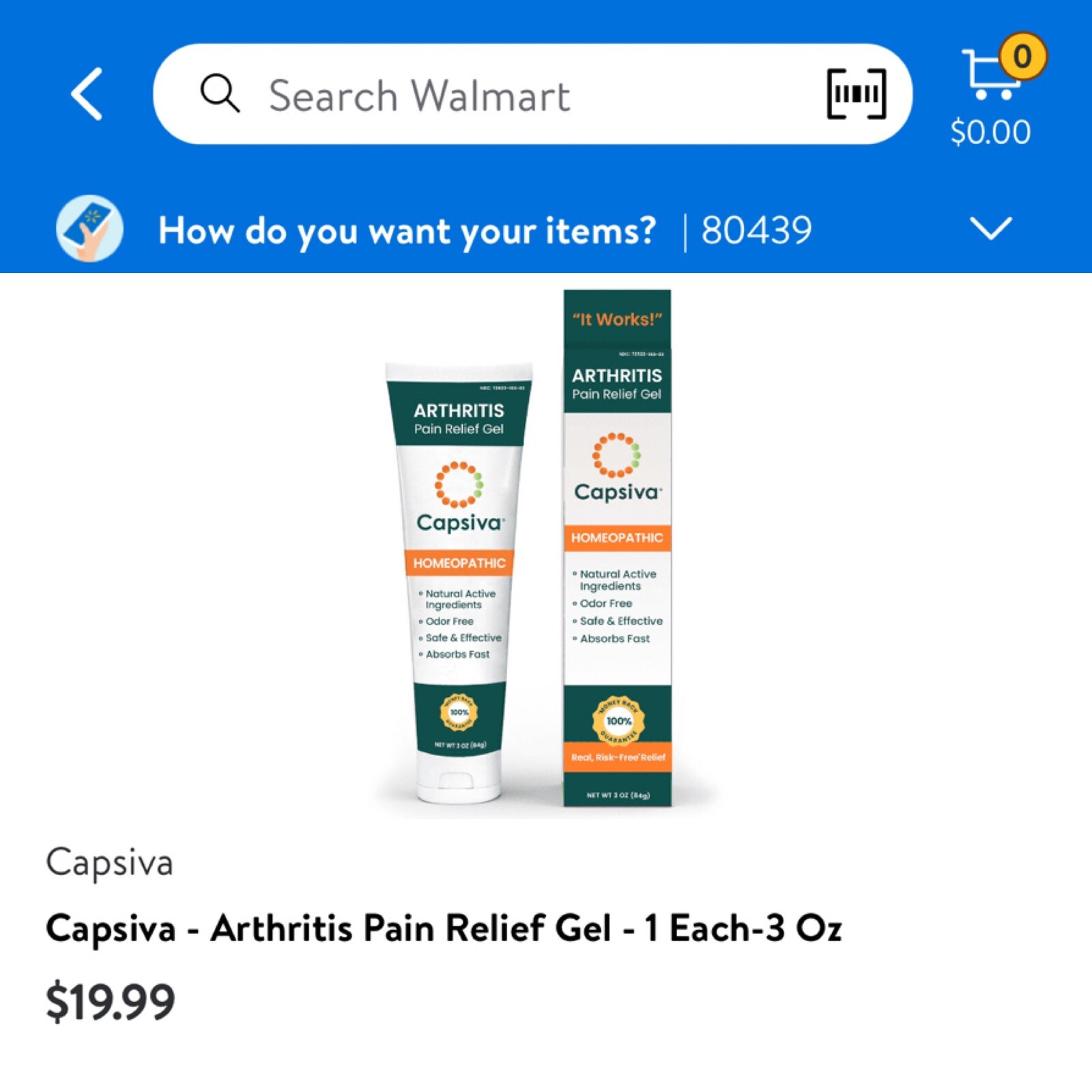 2-Pack Capsiva Homeopathic Arthritis Pain Relief Gel Arthritis Control 3oz X 2