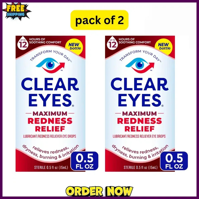 Clear Eyes Maximum Red Eye Relief Lubricant Eye Drops, 0.5 fl oz (pack of 2)