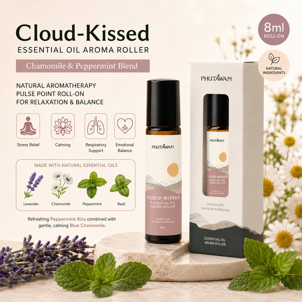 Cloud-Kissed Essential Oil Aroma Roller Natural Aromatherapy Pulse Point Roll-On