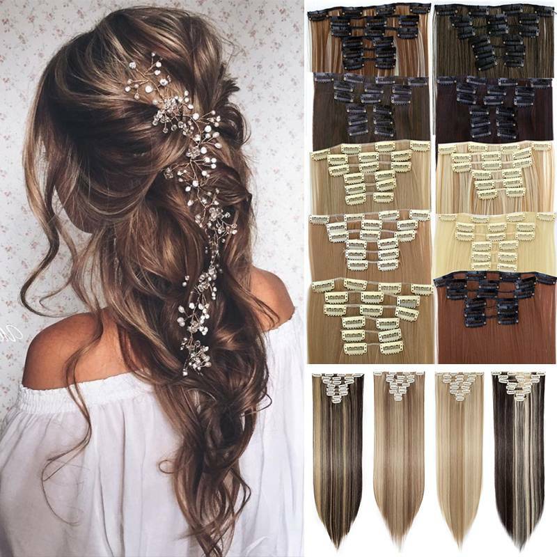 Bulk Colours 8 Pieces 18 CLips In Hair Extensions Thick As Human Curly Straight