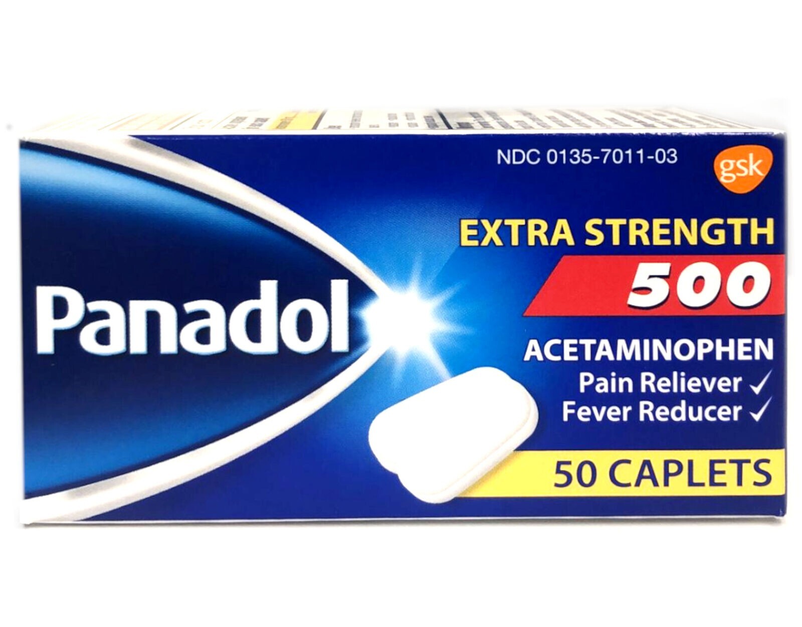 Panadol Extra Strength 500mg Acetaminophen, 50 Caplets exp 2027