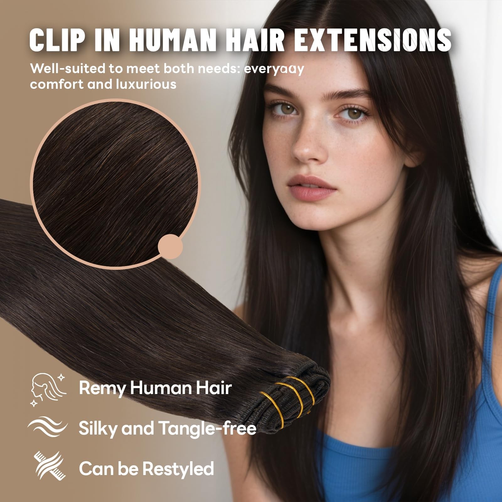 Luxetress Clip In Hair Extensions Real Human Hair 20 Inch 120G 7Pcs Remy