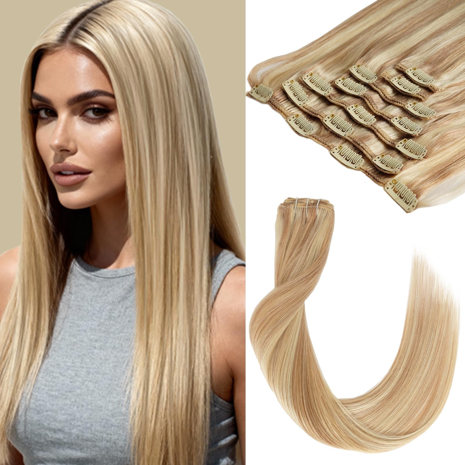 Luxetress Clip In Hair Extensions Real Human Hair 22 Inch 120G 7Pcs Remy
