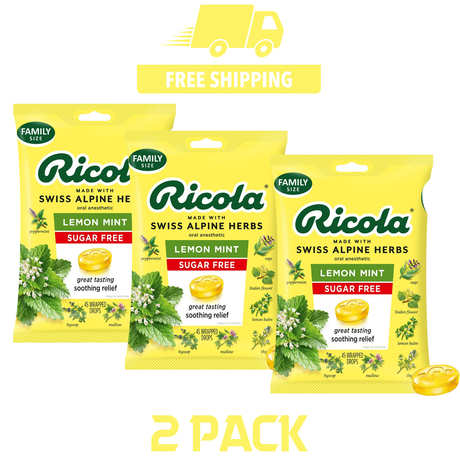 3-PK Ricola Sugar Free Lemon Mint Throat Drops Refreshing Throat Relief, 45 CT