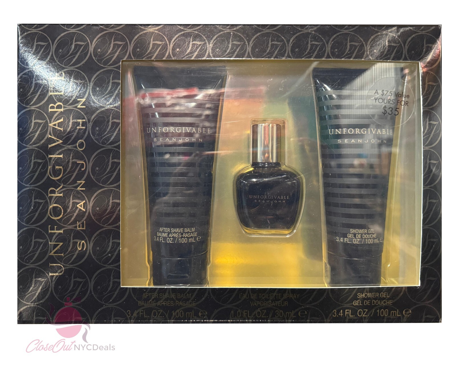 Sean John Unforgivable 3 pc Set for Men-1.0 oz EDT Sp+3.4 oz AS Balm+Shower Gel