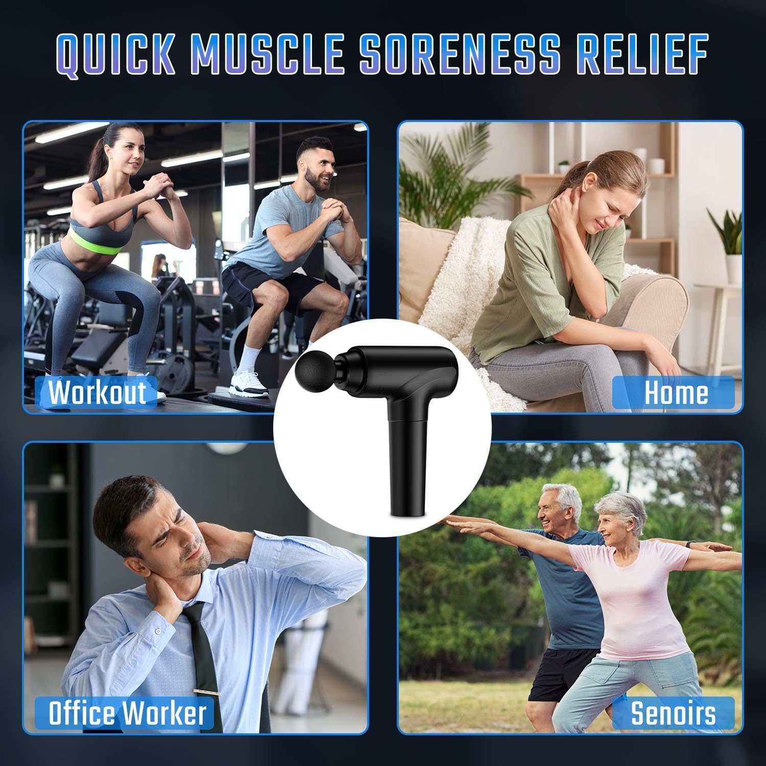 6 Speeds Massage Gun, Cordless Handheld Deep Tissue Muscle Massager Super Quiet