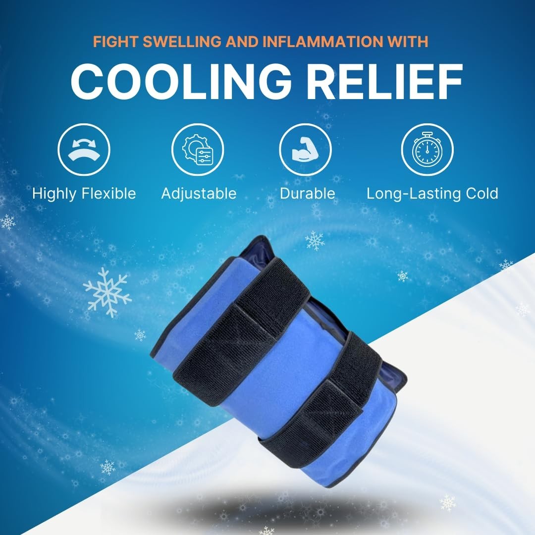 Large Reusable Gel Ice Pack with Straps – Flexible Cold Compress for Injuries, P
