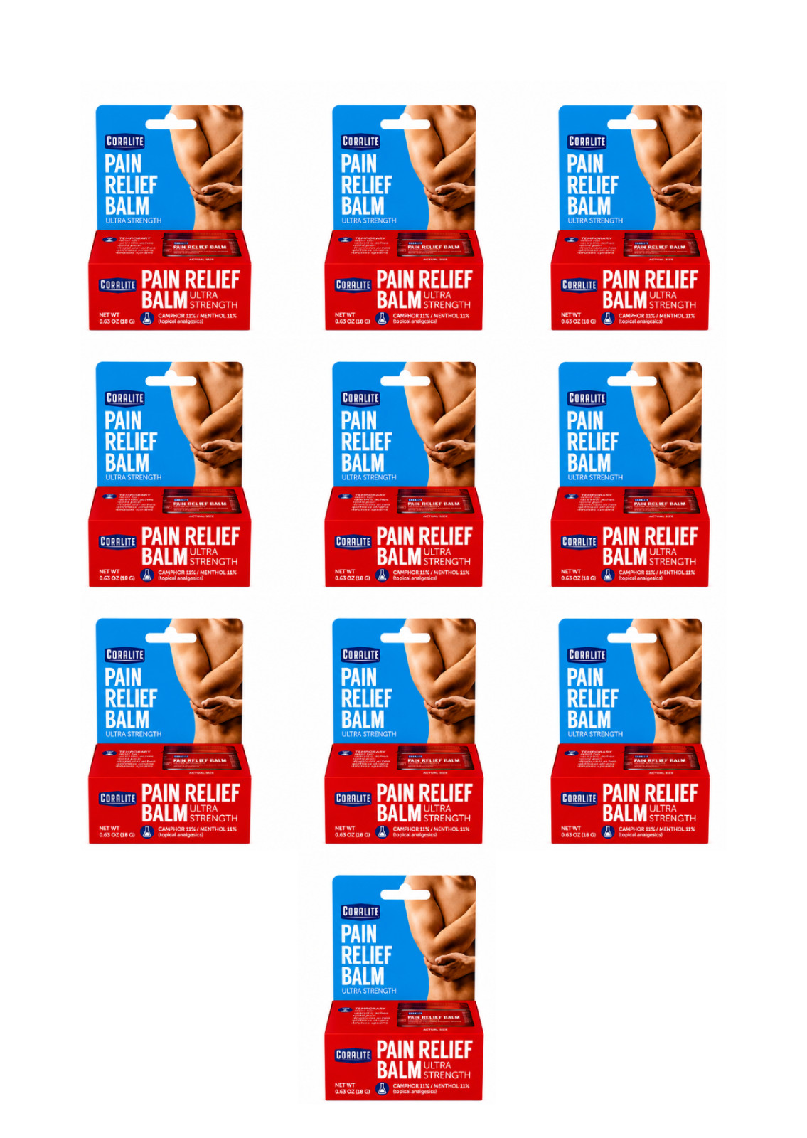 Coralite Pain Relief Balm Ultra Strength 10 Pack 0.63 oz Muscle Joint Relief