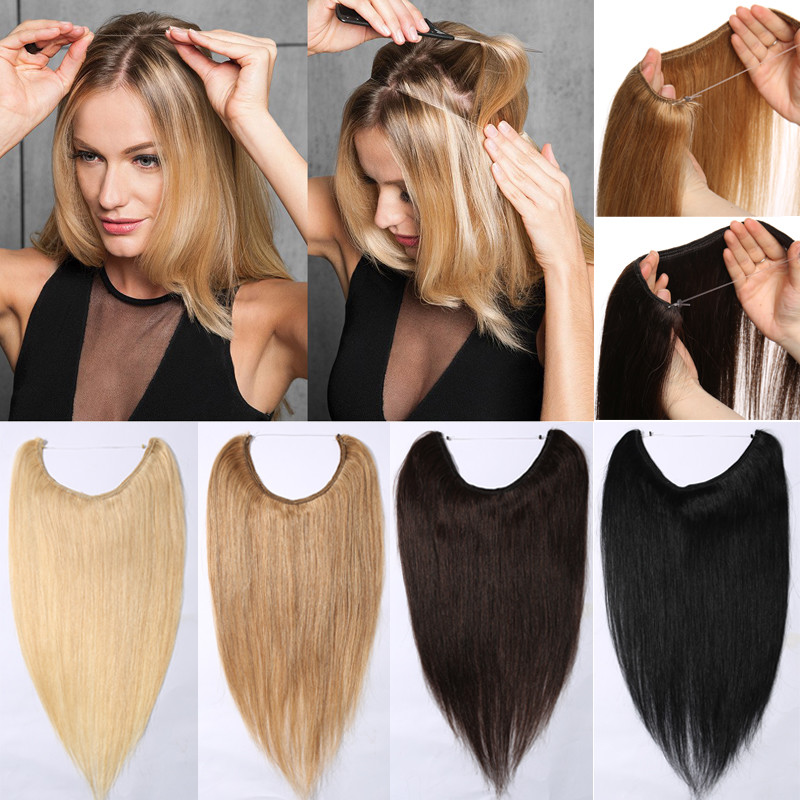 100% Real Remy Human Hair Extensions Invisible Secret Headband Wire In Weft J803