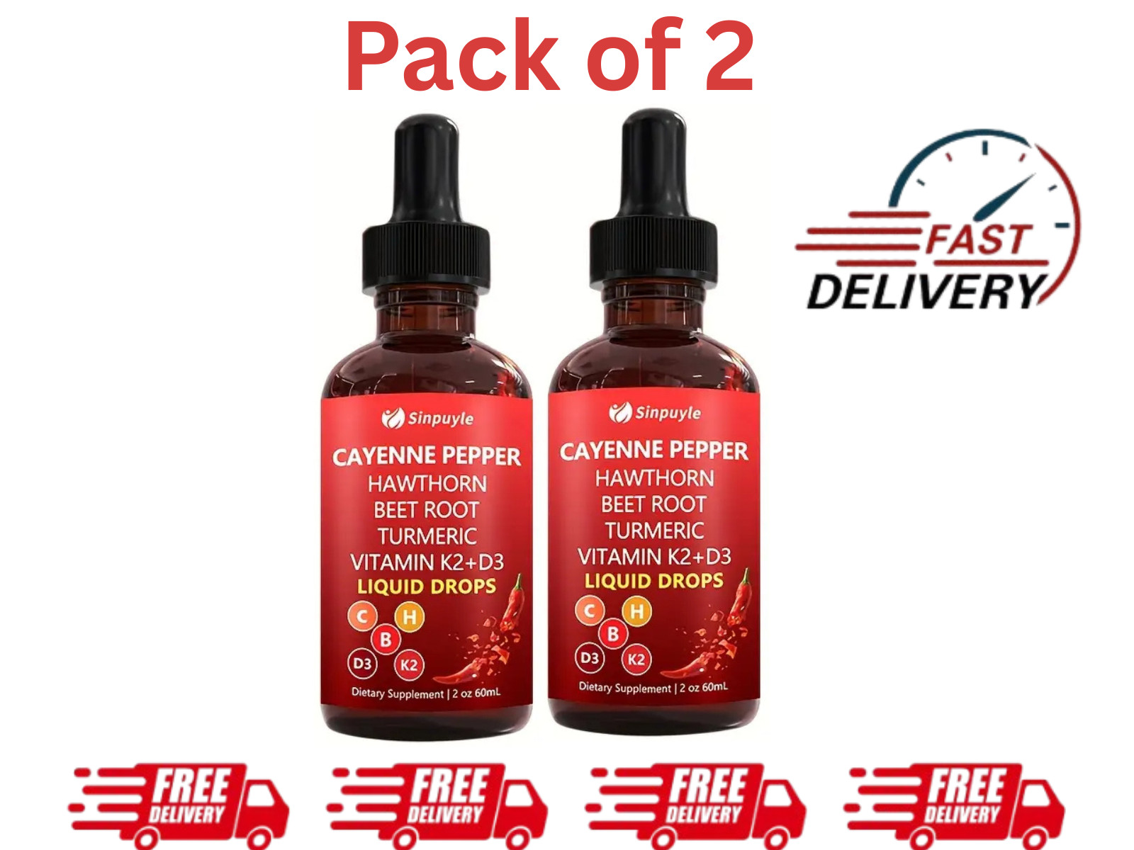 Cayenne Pepper Supplement Liquid Drops + Hawthorn Berry – Pack 2