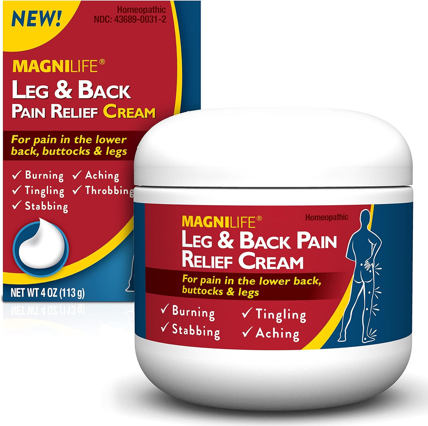 MagniLife Leg & Back Pain Relief Cream, Fast-Acting,Natural Soothing for Burning