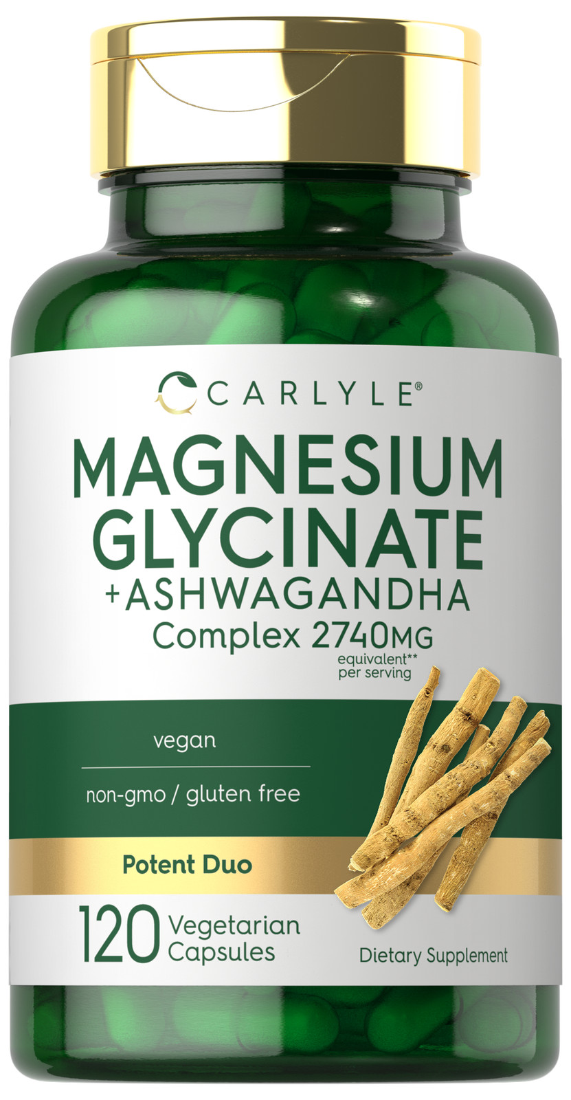 Magnesium Glycinate with Ashwagandha | 2740mg | 120 Capsules | by Carlyle