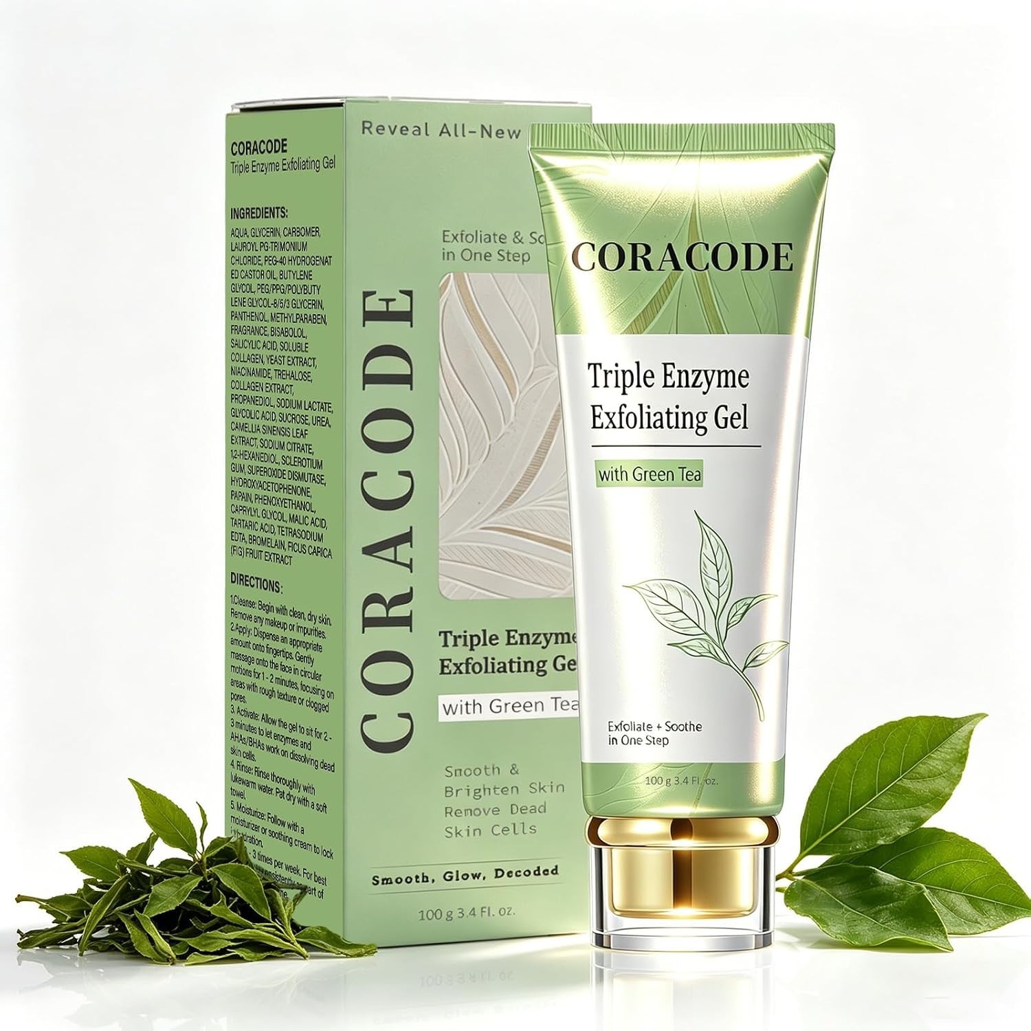 Triple Enzyme Green Tea Exfoliating Aqua Peel Gel, Deep Pore Face Exfoliant, Gen