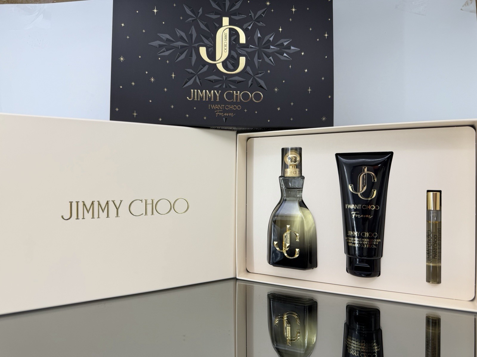 Jimmy Choo I WANT CHOO FOREVER 3pc Gift Set 0.25OZ EDP SPR+3.3OZ B/L+3.3OZ EDP