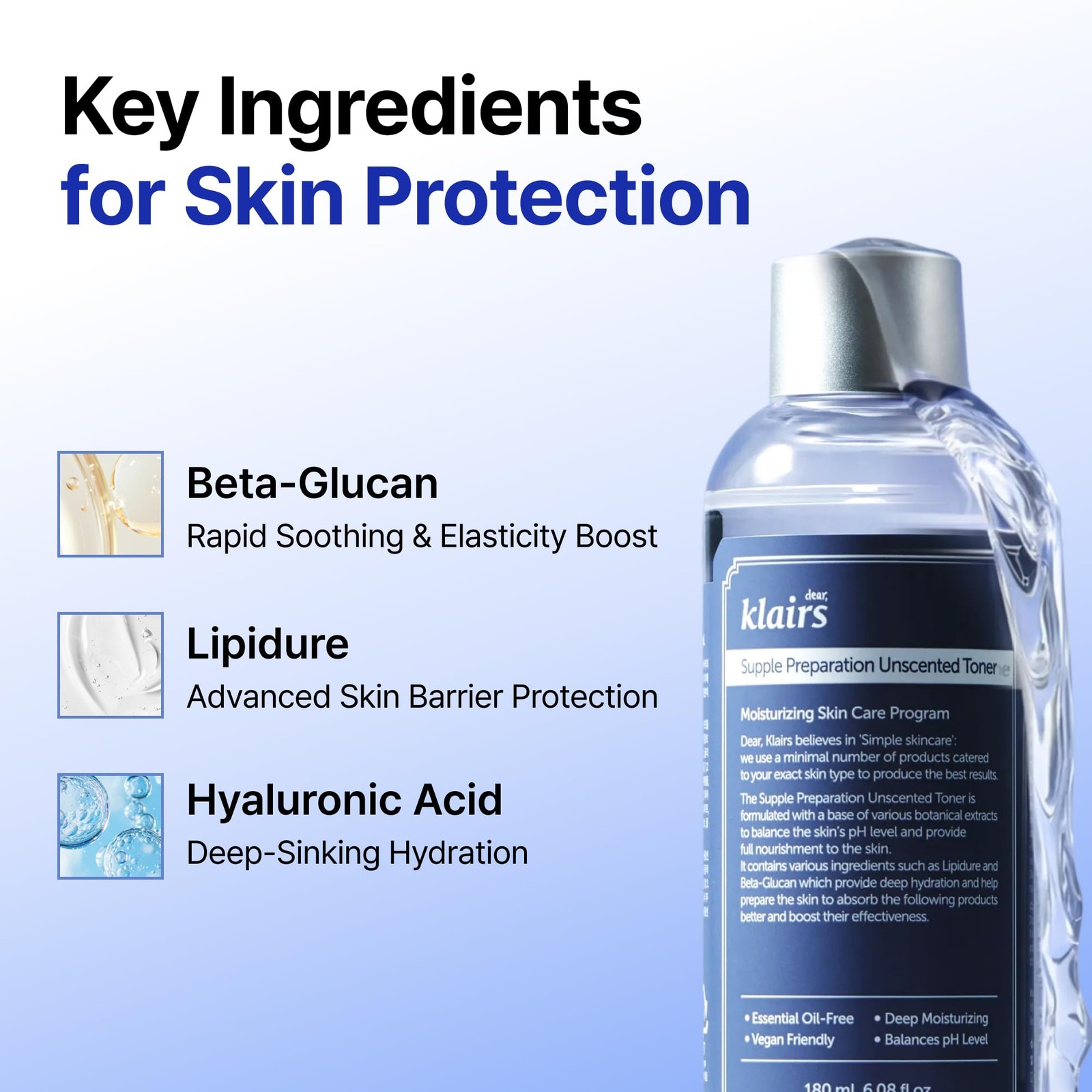 DearKlairs Unscented Toner | Hyaluronic 6.08 Fl Oz (Pack of 1), Transparent