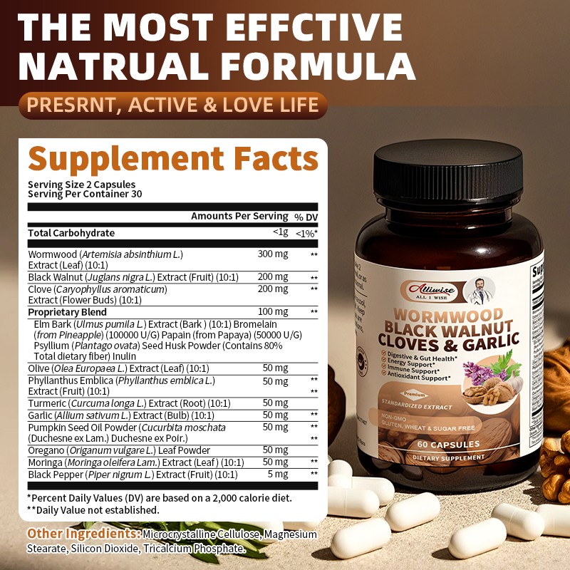 Parasite Cleanse Capsules/Extract-Wormwood,Black Walnut Hull, Clove, 60/120 Caps